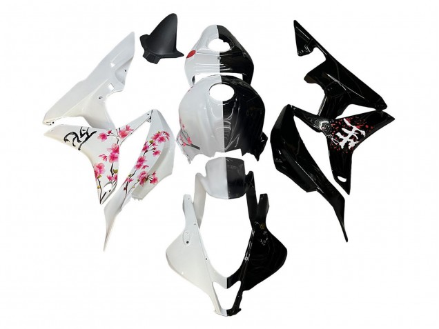Weiß Cherry Blossom Glänzendes Schwarz Geteiltes 2007-2008 Honda CBR600RR Motorrad Verkleidung