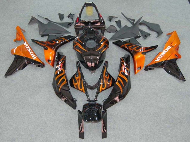 Glänzendes Schwarz Orange Flamme 2007-2008 Honda CBR600RR Motorrad Verkleidung