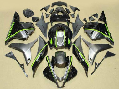 Silber Glänzendes Schwarz mit Fluoreszierendes Grün Linie 2009-2012 Honda CBR600RR Motorrad Verkleidung