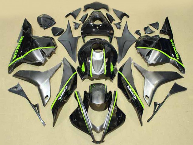 Silber Glänzendes Schwarz mit Fluoreszierendes Grün Linie 2009-2012 Honda CBR600RR Motorrad Verkleidung