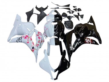 Weiß Cherry Blossom Glänzendes Schwarz 2009-2012 Honda CBR600RR Motorrad Verkleidung