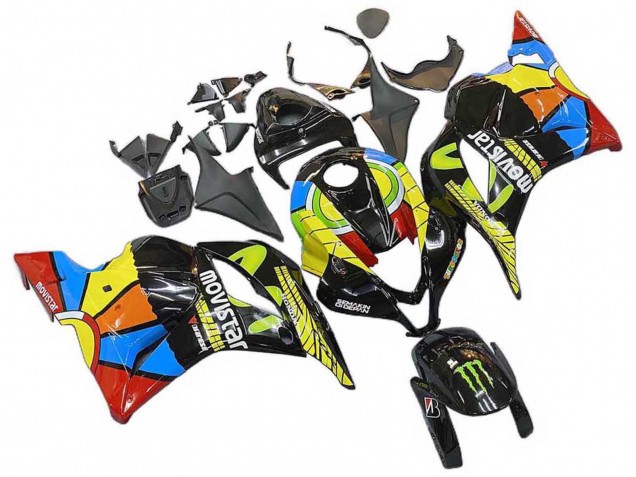 Schwarz Mehrfarbig MoviStar 2009-2012 Honda CBR600RR Motorrad Verkleidung