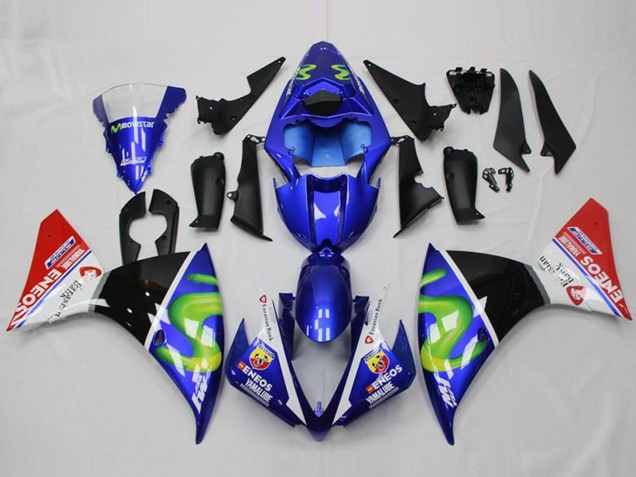 Blau Weiß Rot Glänzendes Schwarz Grün ENEOS Yamalube 2012-2014 Yamaha YZF R1 Motorrad Verkleidung