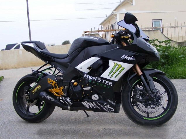 Glänzendes Schwarz Weiß Grün Monster Elf 2008-2010 Kawasaki ZX10R Motorrad Verkleidung