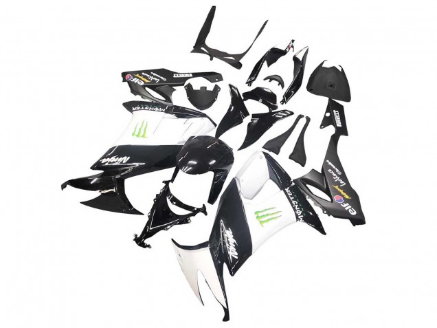 Glänzendes Schwarz Weiß Grün Monster Elf 2008-2010 Kawasaki ZX10R Motorrad Verkleidung