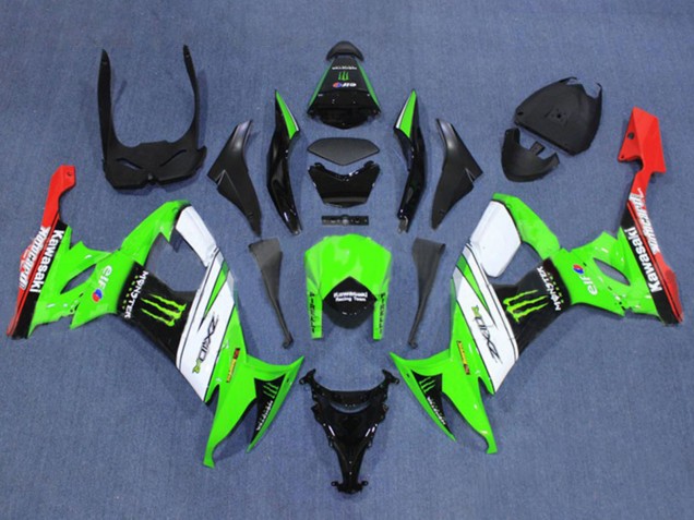 Grün Weiß Rot Schwarz Monster 2008-2010 Kawasaki ZX10R Motorrad Verkleidung