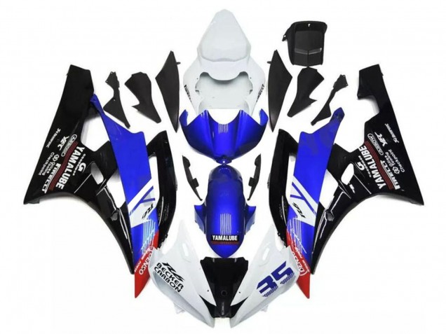 Weiß Blau Glänzendes Schwarz Yamalube Becker Carbon 2006-2007 Yamaha YZF R6 Motorrad Verkleidung