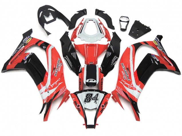 Weiß Rot Glänzendes Schwarz Pedercini 84 2011-2015 Kawasaki ZX10R Motorrad Verkleidung
