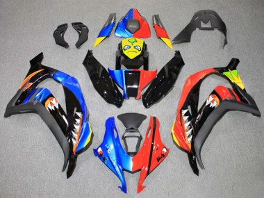 Blau Rot Gelb Schwarz Hai 2016-2020 Kawasaki ZX10R Motorrad Verkleidung