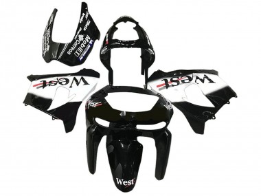Glänzendes Schwarz Weiß West 1998-1999 Kawasaki ZX6R Motorrad Verkleidung