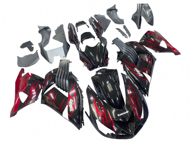 Glänzendes Schwarz Rot Flamme 2006-2011 Kawasaki ZX14R ZZR1400 Motorrad Verkleidung Kit