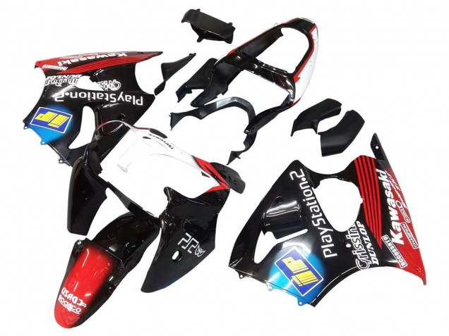 Glänzendes Schwarz Rot Blau Rot PlayStation 2 2000-2002 Kawasaki ZX6R Motorrad Verkleidung