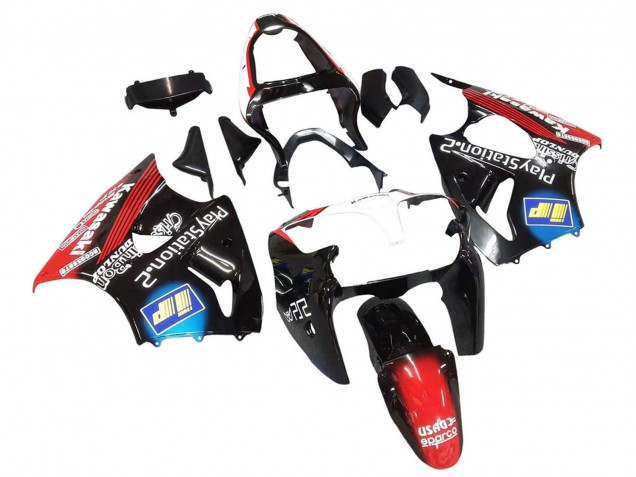 Glänzendes Schwarz Rot Blau Rot PlayStation 2 2000-2002 Kawasaki ZX6R Motorrad Verkleidung