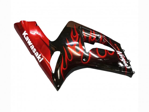 Glänzendes Schwarz Rot Flamme 2003-2004 Kawasaki ZX6R Motorrad Verkleidung