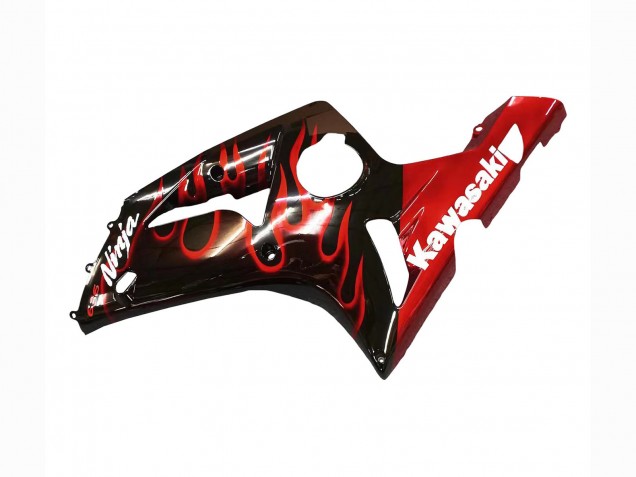 Glänzendes Schwarz Rot Flamme 2003-2004 Kawasaki ZX6R Motorrad Verkleidung