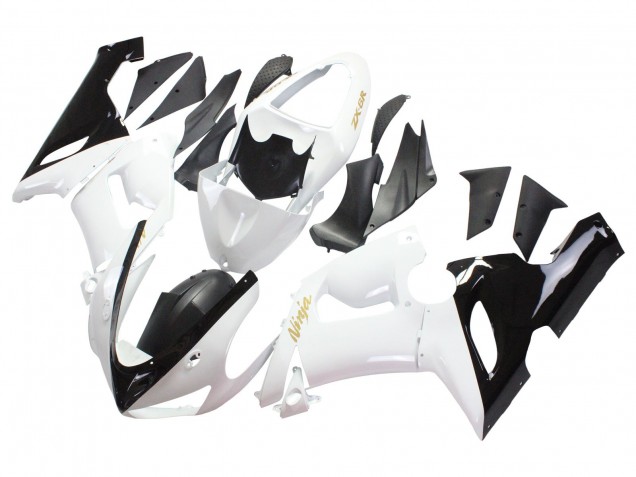 Weiß Schwarz Gold Ninja 2005-2006 Kawasaki ZX6R Motorrad Verkleidung