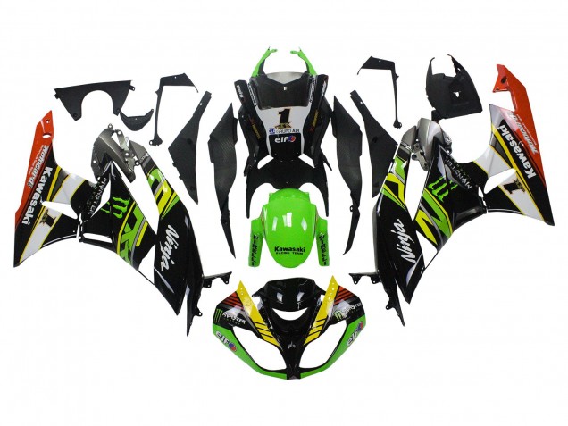 Grün Glänzendes Schwarz Gelb Weiß Rot Elf Monster 2009-2012 Kawasaki ZX6R Motorrad Verkleidung