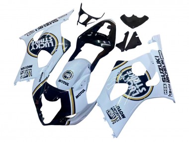 Weiß Schwarz Gold Motul Lucky Strike 2003-2004 Suzuki GSXR 1000 Motorrad Verkleidung