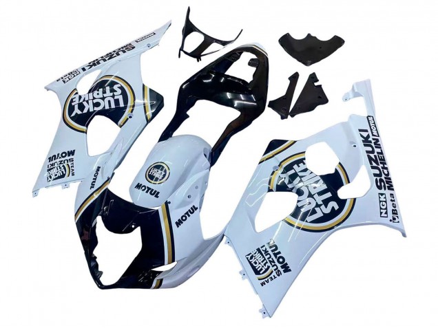 Weiß Schwarz Gold Motul Lucky Strike 2003-2004 Suzuki GSXR 1000 Motorrad Verkleidung