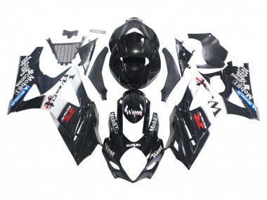Glänzendes Schwarz Weiß West 2007-2008 Suzuki GSXR 1000 Motorrad Verkleidung