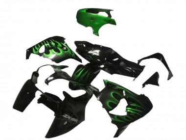 Glänzendes Schwarz Grün Flamme 2000-2001 Kawasaki ZX9R Motorrad Verkleidung