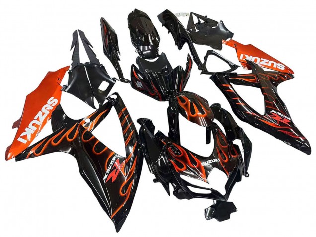 Glänzendes Schwarz Orange Flamme 2008-2010 Suzuki GSXR 600 / GSXR 750 Motorrad Verkleidung