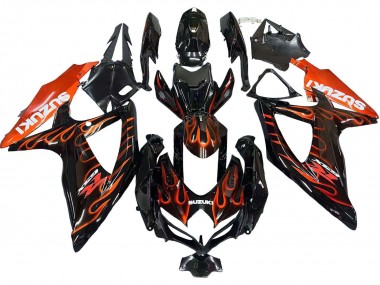 Glänzendes Schwarz Orange Flamme 2008-2010 Suzuki GSXR 600 / GSXR 750 Motorrad Verkleidung