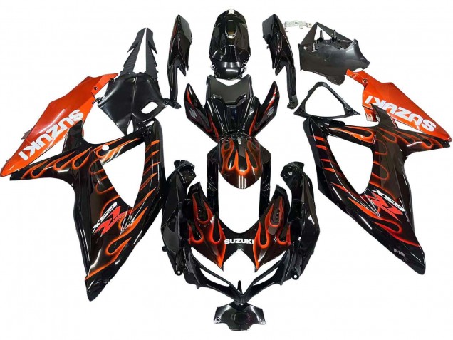 Glänzendes Schwarz Orange Flamme 2008-2010 Suzuki GSXR 600 / GSXR 750 Motorrad Verkleidung