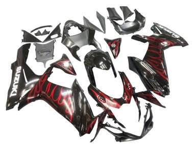 Glänzendes Schwarz Rot Flamme 2011-2024 Suzuki GSXR 600 / GSXR 750 Motorrad Verkleidung