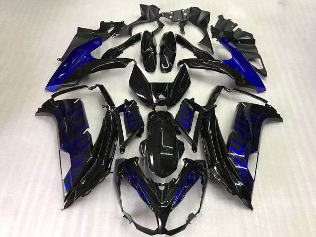 Glänzendes Schwarz Blau Flamme 2012-2016 Kawasaki EX650 Motorrad Verkleidung