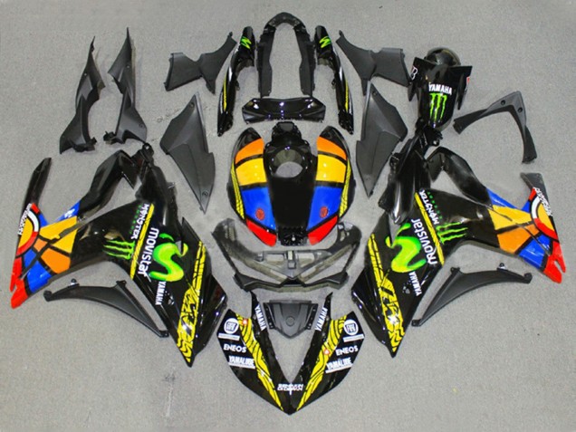 Glänzendes Schwarz Gelb Weiß Blau ENEOS Monster MoviStar Farbrad 2015-2018 Yamaha YZF R3/R25 Motorrad Verkleidung