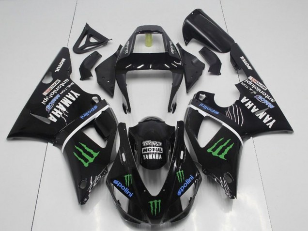Glänzendes Schwarz Blau Grün Motul Monster Drink 1998-1999 Yamaha YZF R1 Motorrad Verkleidung