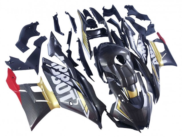 Schwarzer Carbonfaser Stil Goldrot ABBOT 2022-2024 Yamaha YZF R3/R25 Motorrad Verkleidung