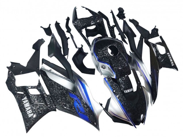 Marble Schwarz Silber Blau Geschmiedet Carbonfaser Stil 2022-2024 Yamaha YZF R3/R25 Motorrad Verkleidung