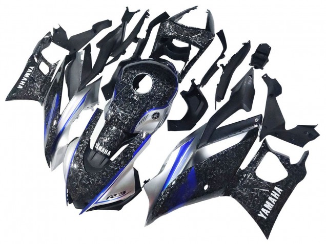 Marble Schwarz Silber Blau Geschmiedet Carbonfaser Stil 2022-2024 Yamaha YZF R3/R25 Motorrad Verkleidung
