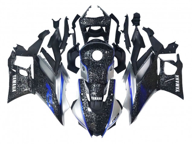 Marble Schwarz Silber Blau Geschmiedet Carbonfaser Stil 2022-2024 Yamaha YZF R3/R25 Motorrad Verkleidung