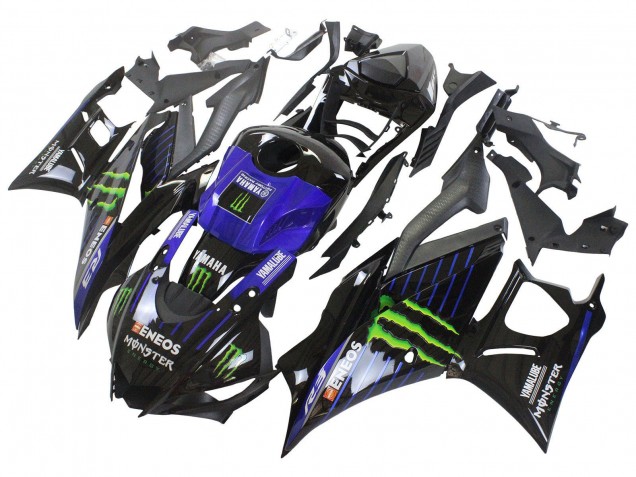 Blau Grün Schwarz Monster Yamalube ENEOS 2022-2024 Yamaha YZF R3/R25 Motorrad Verkleidung