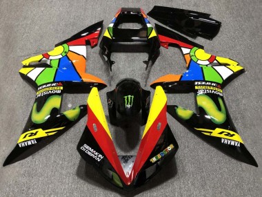 Glänzendes Schwarz Rot Gelb Grün MoviStar Semakin Didepan 2002-2003 Yamaha YZF 1000 R1 Motorrad Verkleidung
