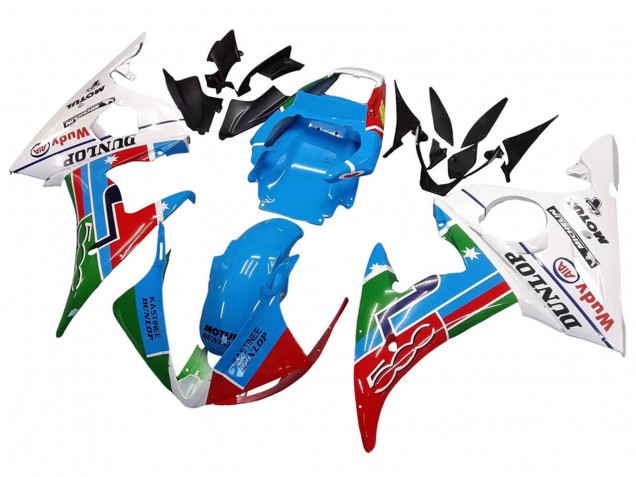 Weiß Blau Grün Rot Kastinee Dunlop Motul 2003-2004 Yamaha YZF R6 Motorrad Verkleidung