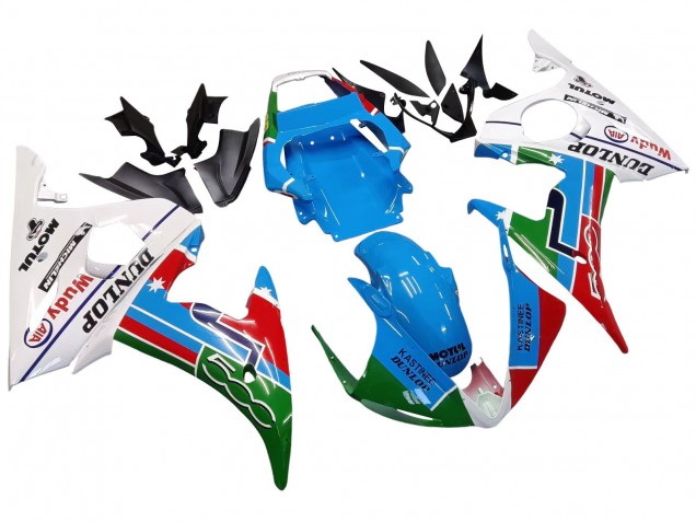 Weiß Blau Grün Rot Kastinee Dunlop Motul 2006-2009 Yamaha YZF R6S Motorrad Verkleidung