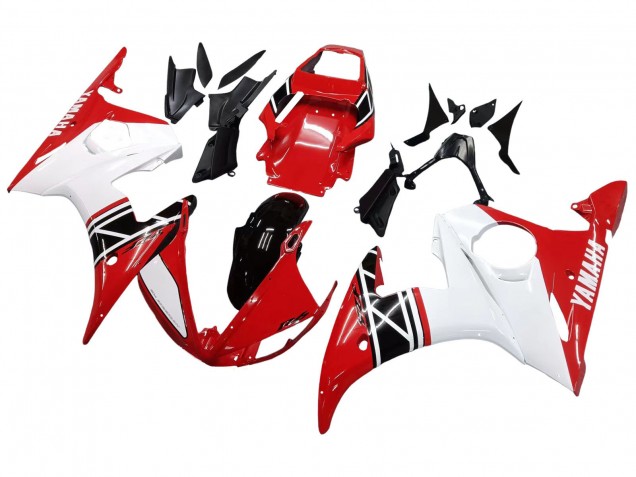 Weiß Rot Glänzendes Schwarz 2003-2004 Yamaha YZF R6 Motorrad Verkleidung