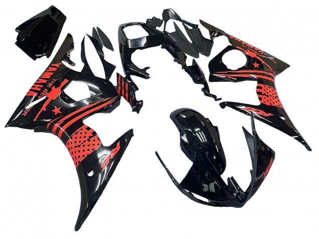 Glänzendes Schwarz Rot 2003-2004 Yamaha YZF R6 Motorrad Verkleidung
