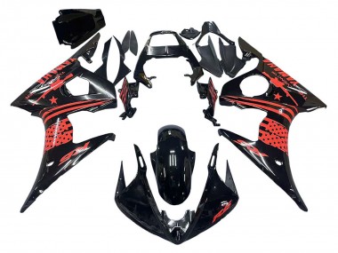 Glänzendes Schwarz Rot 2003-2004 Yamaha YZF R6 Motorrad Verkleidung