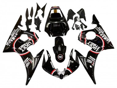Glänzendes Schwarz Rot Weiß Lucky Strike Motul 2003-2004 Yamaha YZF R6 Motorrad Verkleidung