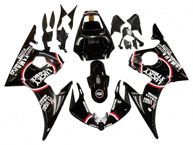 Glänzendes Schwarz Rot Weiß Lucky Strike Motul 2003-2004 Yamaha YZF R6 Motorrad Verkleidung