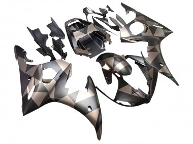 Grau Matt Schwarz Geometric 2003-2004 Yamaha YZF R6 Motorrad Verkleidung