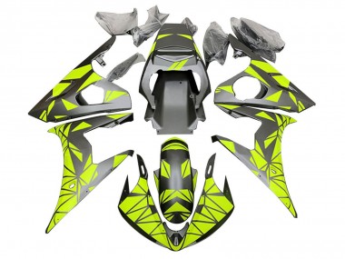 Neon Grün Matt Schwarz Geometric 2003-2004 Yamaha YZF R6 Motorrad Verkleidung