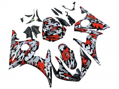 Schwarz Rot Grau Camouflage 2003-2004 Yamaha YZF R6 Motorrad Verkleidung