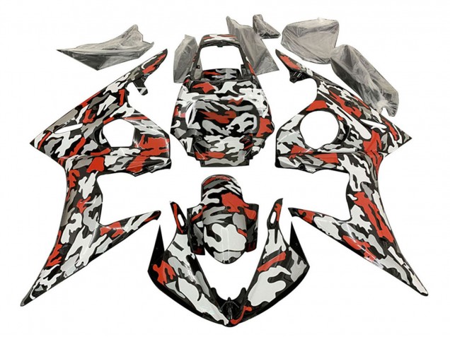 Schwarz Rot Grau Camouflage 2003-2004 Yamaha YZF R6 Motorrad Verkleidung