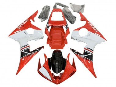 Weiß Rot Glänzendes Schwarz 2005 Yamaha YZF 600 R6 Motorrad Verkleidung